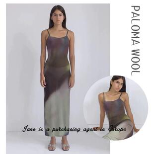 国现 PALOMA WOOL 23新款混色印花吊带弹性包臀修身显瘦长洋装