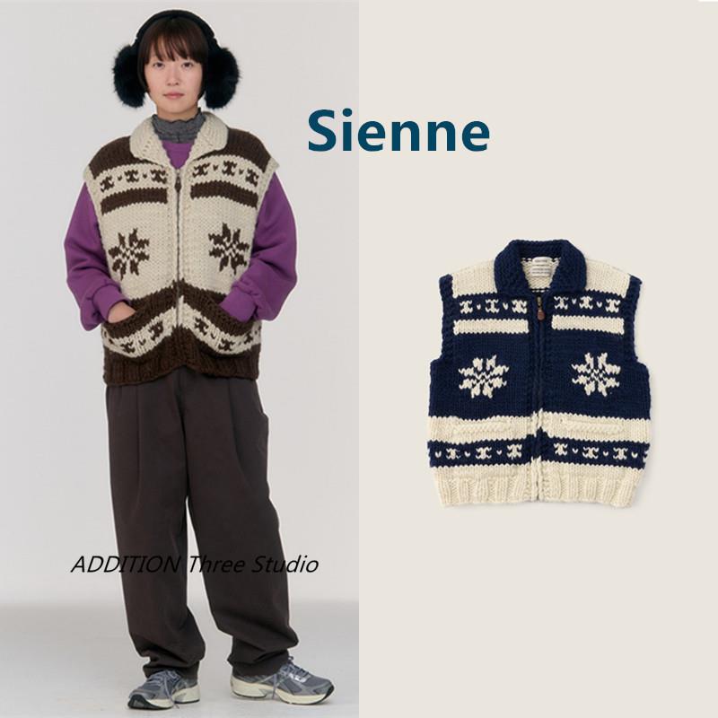 正品 Sienne 24冬季新款圣诞麋鹿提花翻领休闲拉链针织背心马甲女