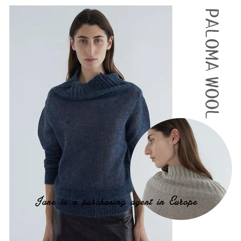 国现 西班牙直邮 PALOMA WOOL 宽松大翻领一字领泡泡袖毛衣针织衫