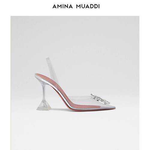 Amina muaddi 时尚尖头仙女风透明水晶缀饰高跟凉鞋
