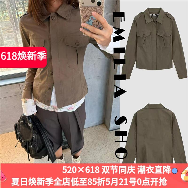 买手店韩国正品现货OPEN 衬衫26春夏新款翻领口袋工装外套衬衣