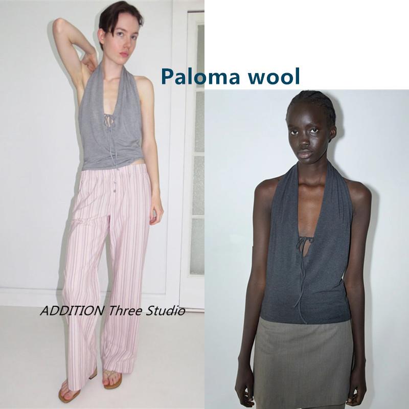 正品 Paloma wool 25春夏新款性感深V领绑带设计挂脖露背背心上衣