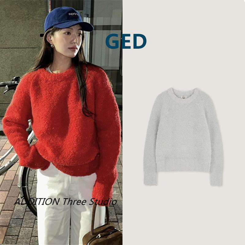 折扣现货 GED 23秋冬款慵懒风纯色圆领宽松马海毛套头长袖毛衣女
