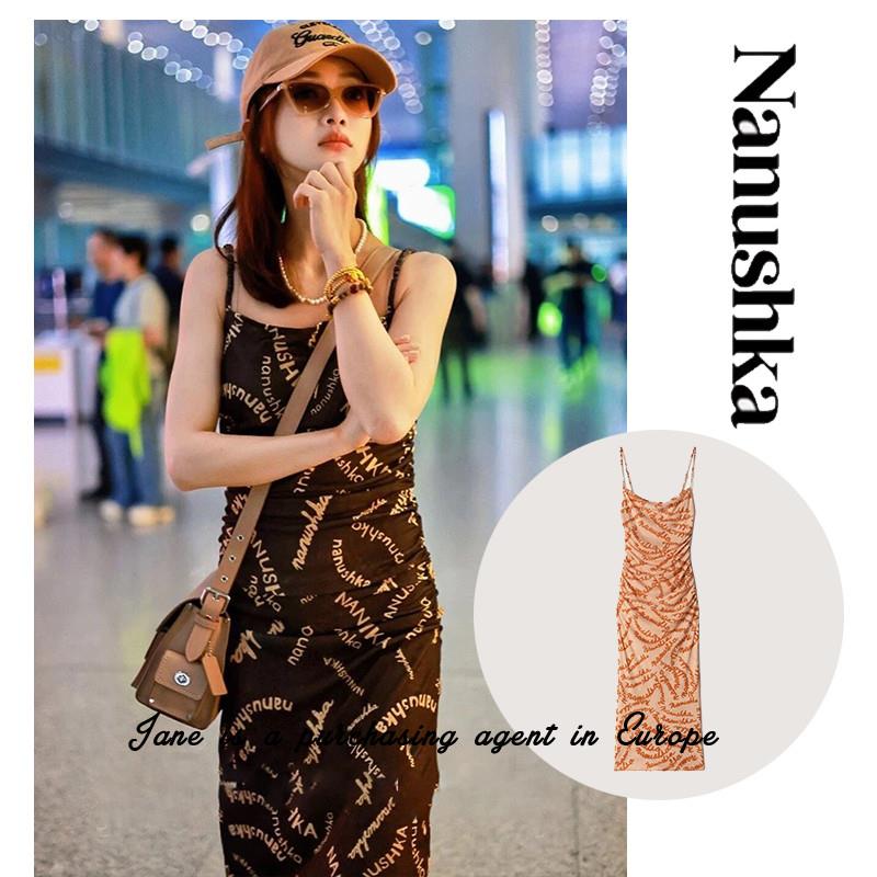 国现 夏季清仓 NANUSHKA 复古英文字母印花无袖吊带荡领连衣裙