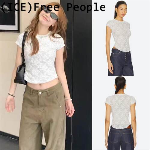 ice买手店正品现货Free People不规则下摆蕾丝修身圆领T恤上衣女
