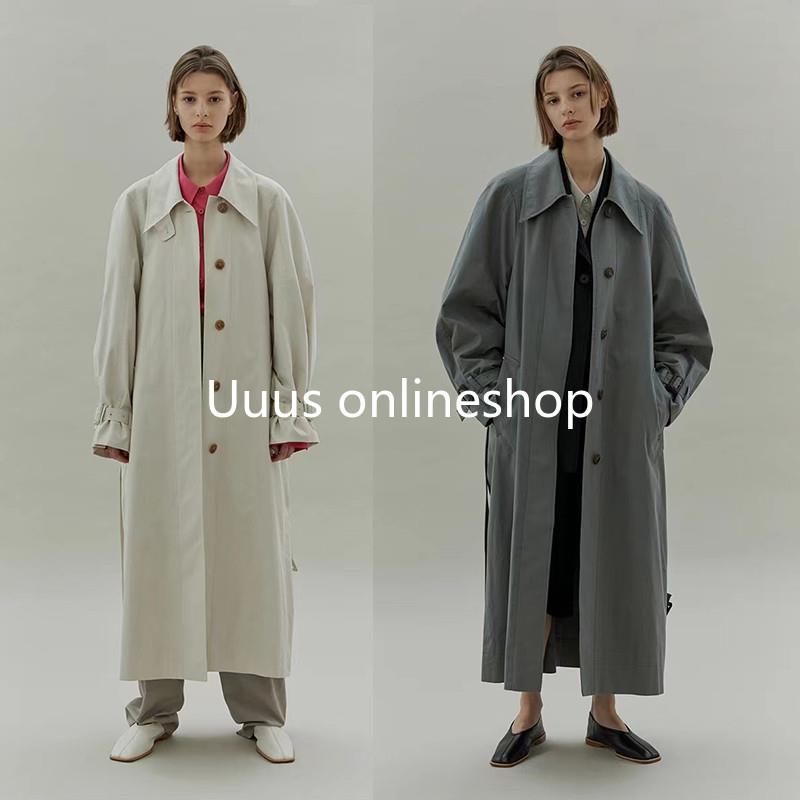 正品买手店LOW CLASSIC韩式系带中长款风衣工装高领过膝外套