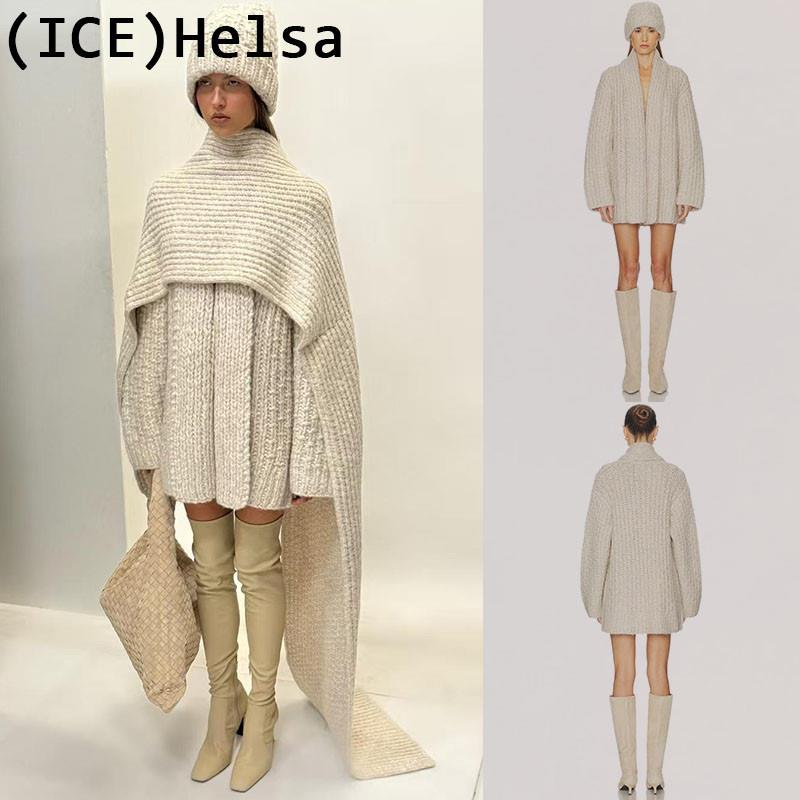 ice买手店正品现货Helsa针织衫老钱风燕麦色中长版针织开衫外套女