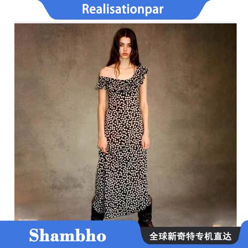 Shambho正品Realisation 新款法式复古碎花荷叶边收腰洋装