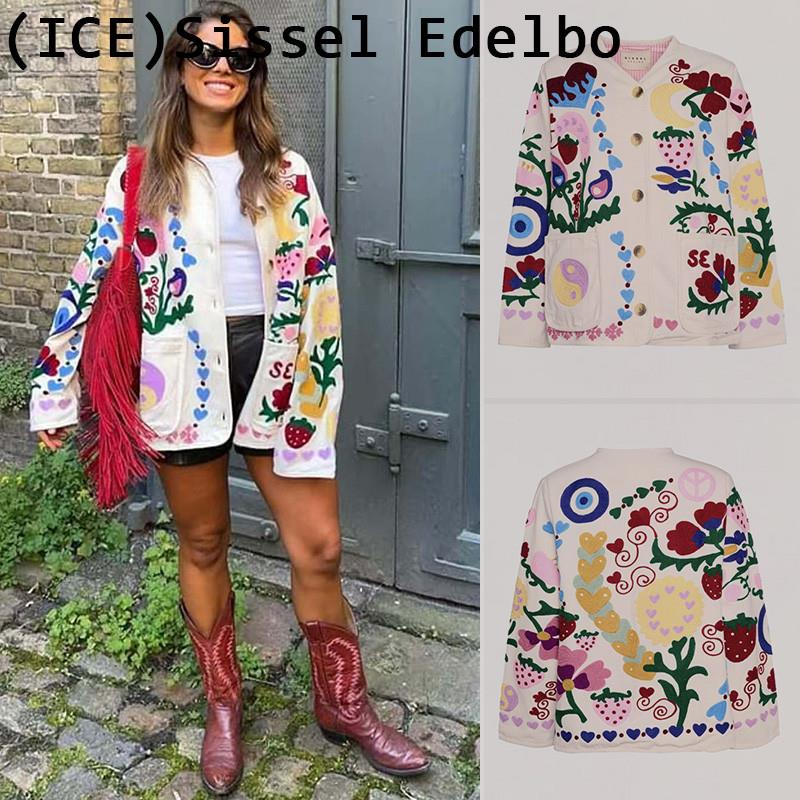 ice买手店正品现货Sissel Edelbo上衣V领花朵草莓刺绣外套夹克女