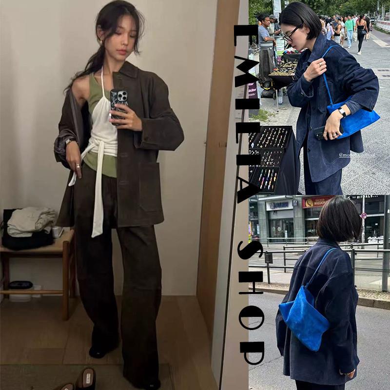 买手店正品现货韩国MONOHA套装25早秋新款工装风麂皮外套休闲裤女