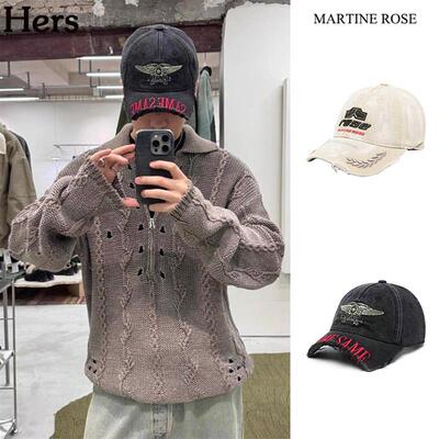 正品MARTINE ROSE 韩国宋雨琦同款刺绣做旧棒球鸭舌帽女