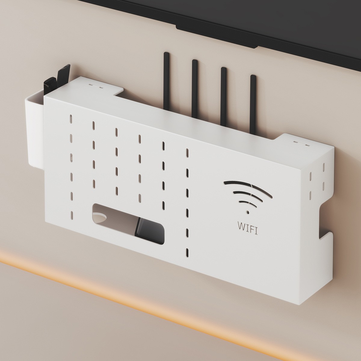 路由器收纳盒wifi墙壁电视挂墙上机顶盒放置架置物收纳盒免打孔托
