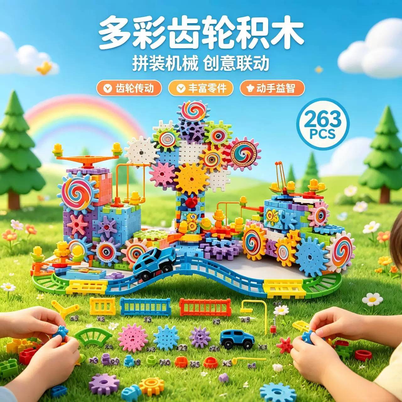 儿童百变齿轮电动积木DIY机械