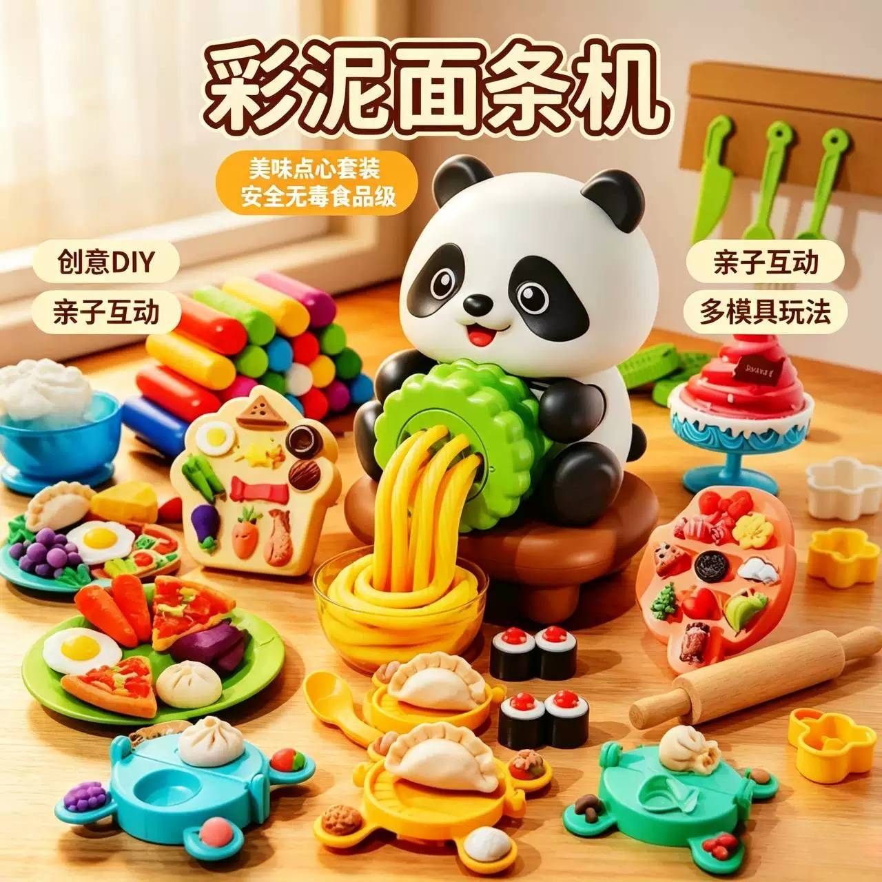 儿童熊猫彩泥面条机DIY玩具套装