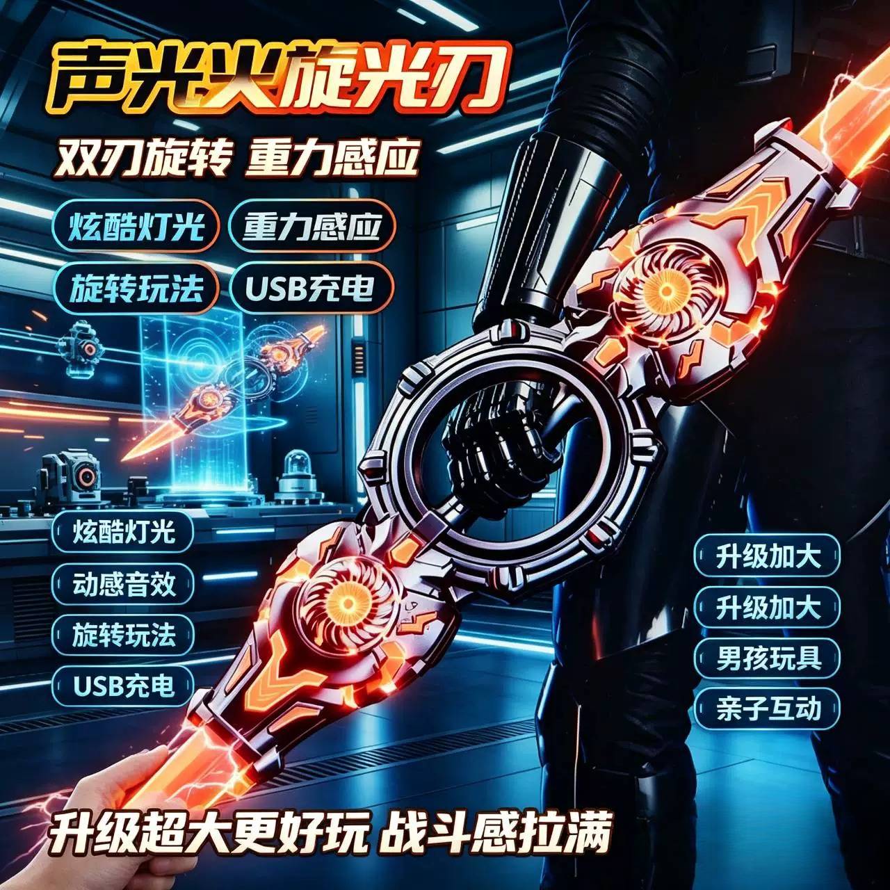 炫酷双刃火旋剑旋转光剑超大号