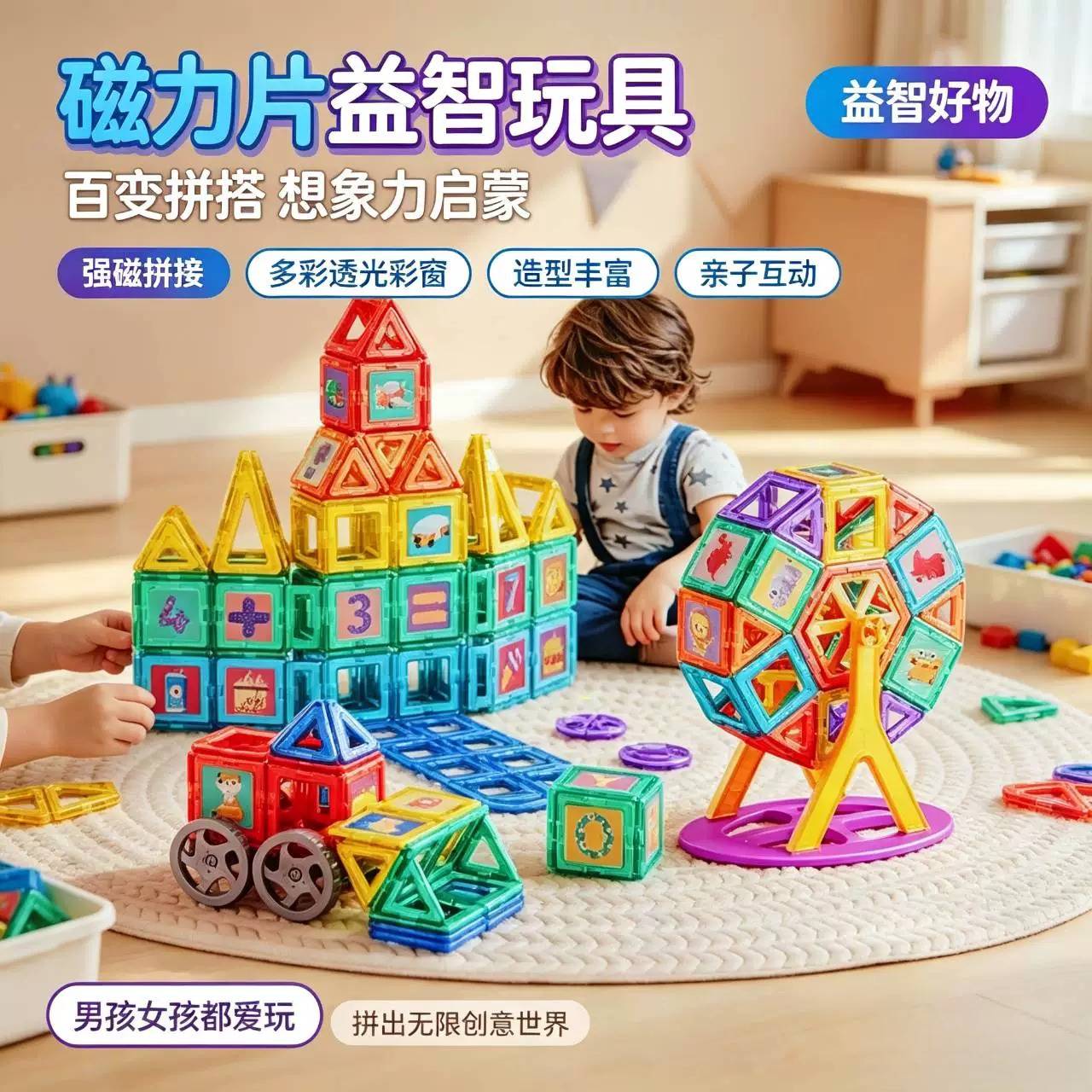 磁力片儿童益智玩具磁吸积木彩窗