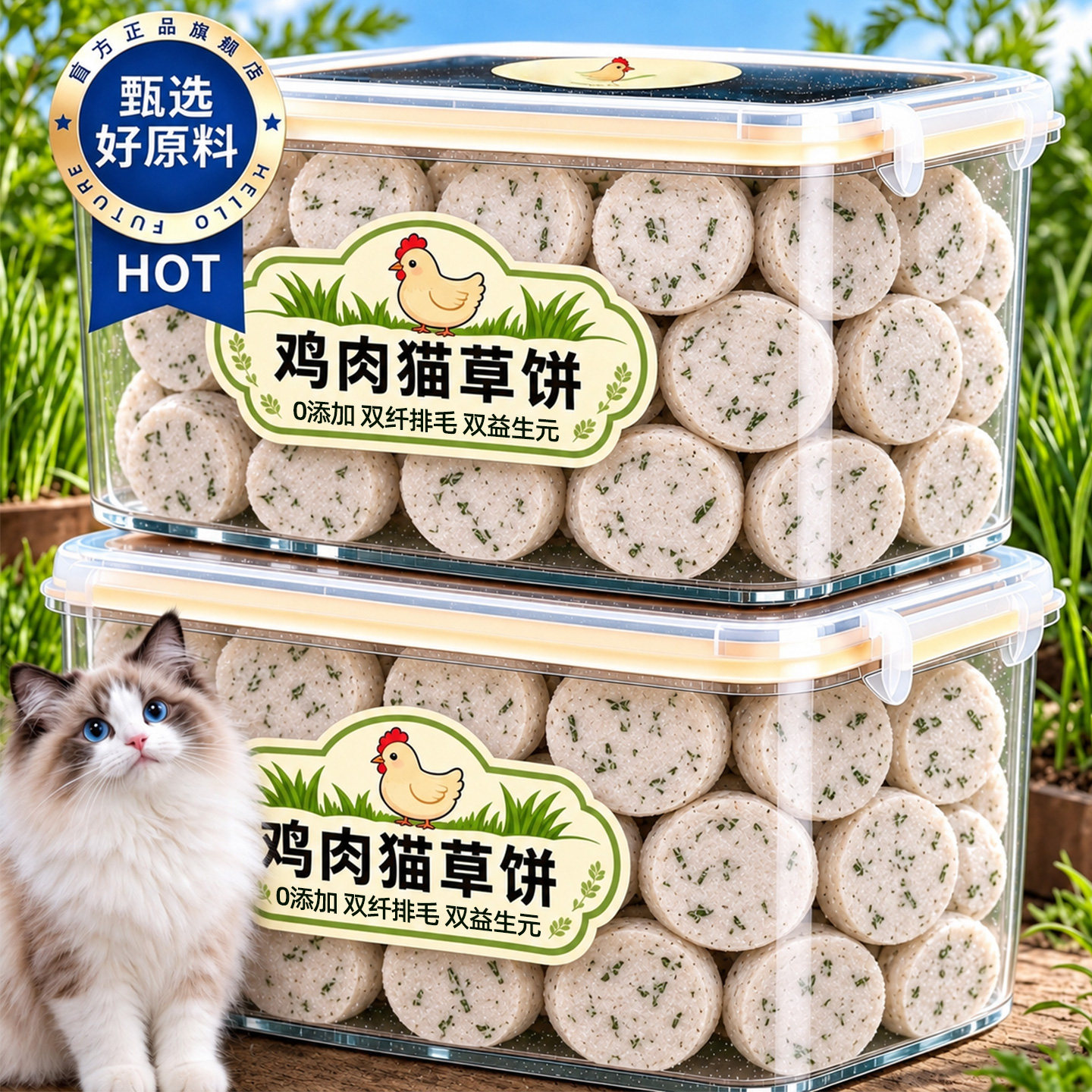 鸡肉猫草饼0添加猫狗通用磨牙棒