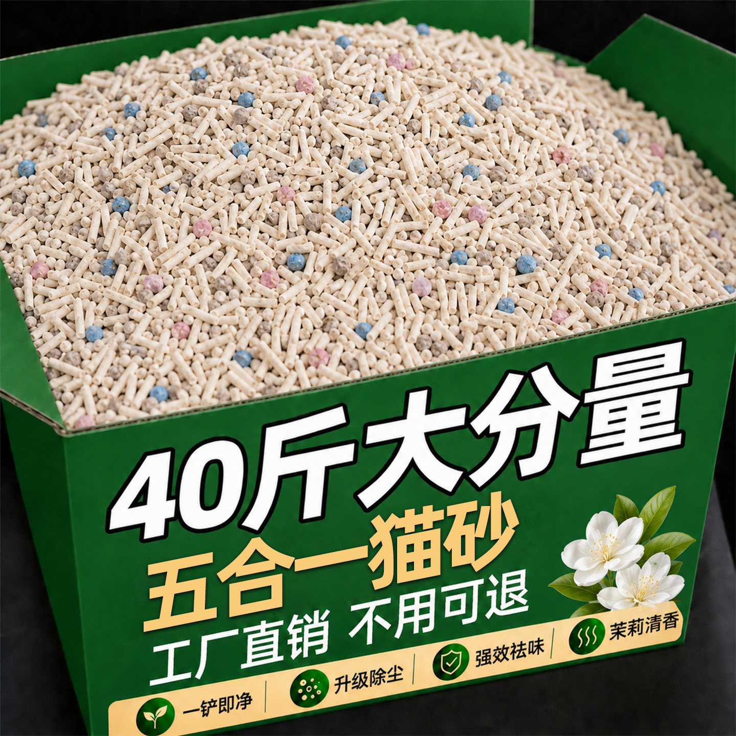 【工厂直销】5合1猫砂40斤大分量