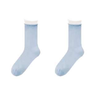 袜子女中筒夏季薄款MIU系芭蕾风JK堆堆袜双罗口无骨松口透气棉袜