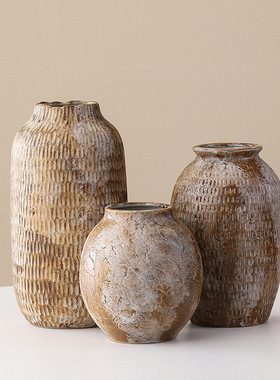 诧寂风棕色粗陶新中式陶瓷花瓶水培窑变民宿家居摆件简约插花植物