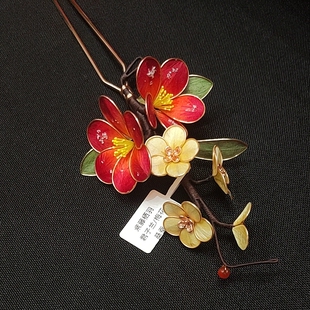 紫藤栖羽 兰梅映雪 非遗绒花发簪发钗汉服旗袍盘发原创桑蚕丝簪子