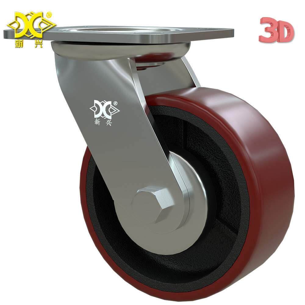 新兴脚轮 5寸铸铁pu(聚氨酯)红万向轮  重型脚轮 仓储笼物流车轮