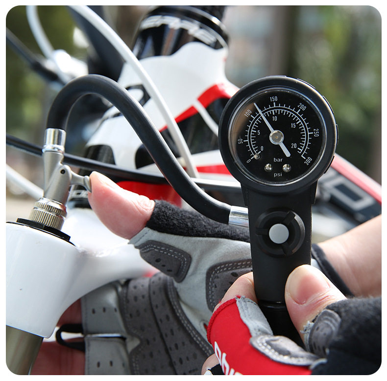 GIYO自行车前叉打气筒后胆避震便携铝合金气压表山地公路车充气筒