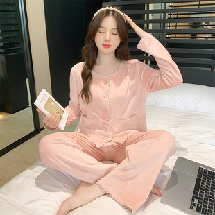 赵露思同款睡衣冬季女加绒加厚双面绒小香风甜美套装海岛绒家居服