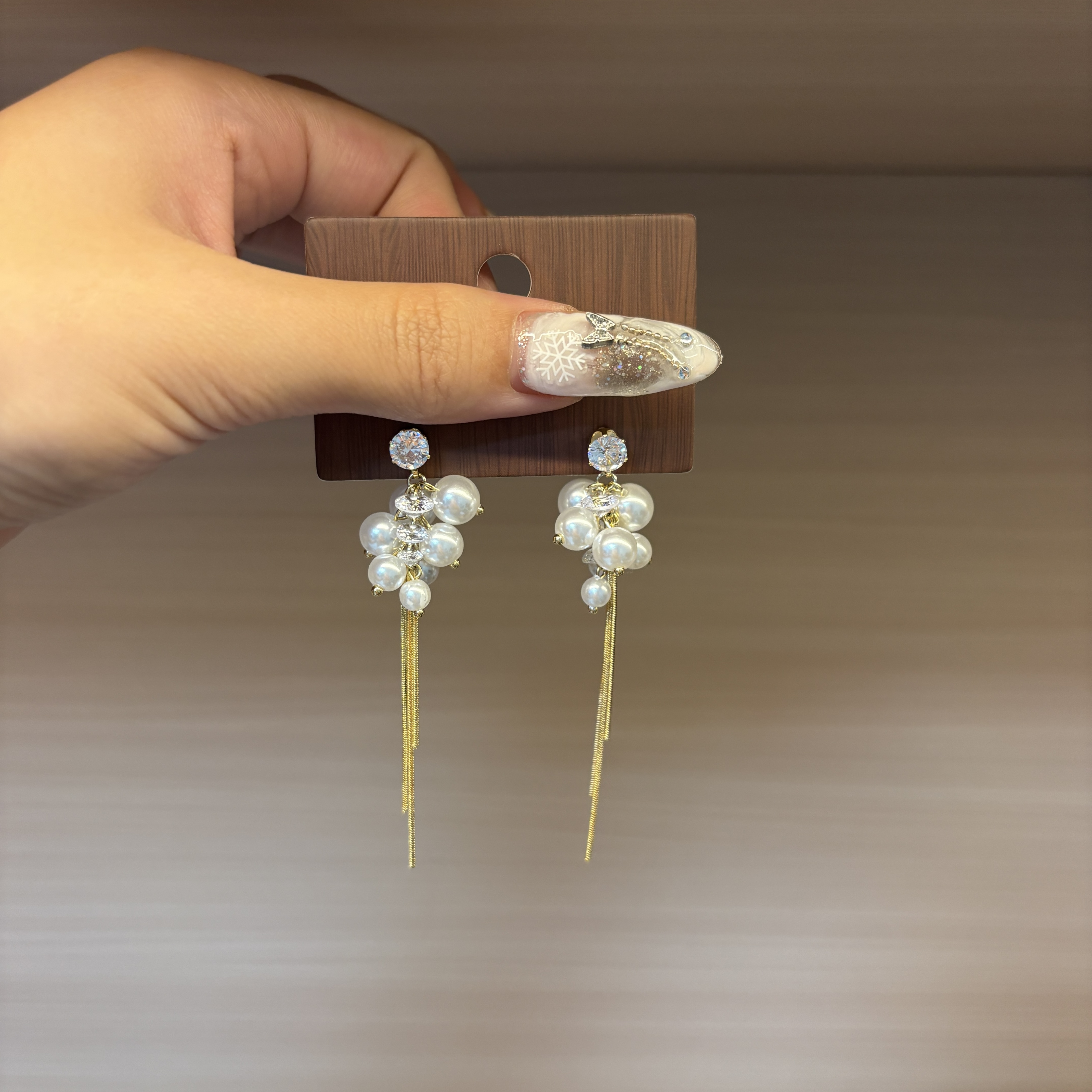 韩版气质微镶菱形长款珍珠流苏耳环女高级感大气网红耳钉银针耳饰