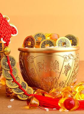 黄铜百福缸聚盆金碗烟灰缸茶酒杯桌面客厅家居摆件送五帝钱挂件