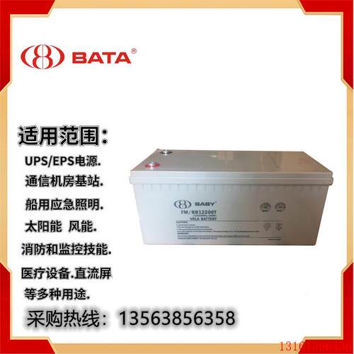 BATA鸿贝蓄电池FM/BB12200T直流屏12V200AH船舶路灯铁路银行光伏