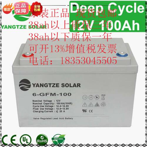 YANGTZE SOLAR 蓄电池 6-GFM-100 12V100AH阀控式铅酸 电瓶 现货