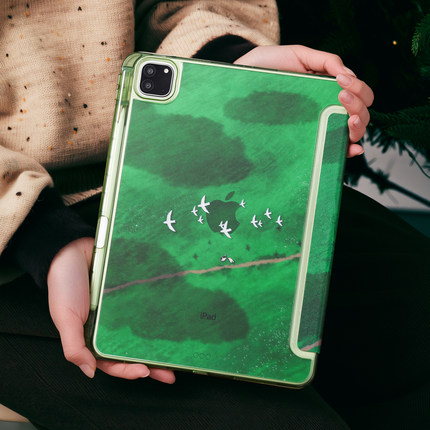 草原白鸟适用苹果ipad10代保护套平板电脑壳air7/pro带笔槽Y折+三折mini7/11代air13寸/4/5/6亚克力防摔硬壳