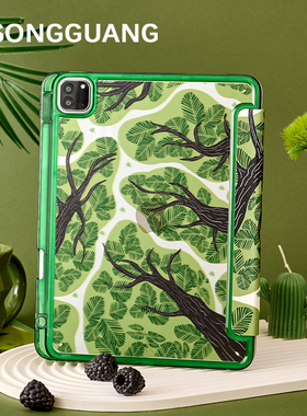 原创森林大树适用苹果ipadair7平板电脑保护壳11寸套pro带笔槽Y折mini7/10代小众air13/4/5/6绿色亚克力皮套