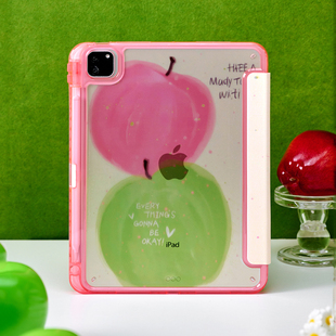 pro带笔槽Y 三折mini7 6亚克力新硬壳简约水果 10代air13寸 粉绿苹果适用苹果ipad11平板电脑保护套air7