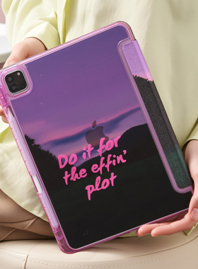 紫英文风景iPadpro保护壳ipadair4/air7/air6/11/10代mini6/7/13寸10.5平板壳25版带笔槽Y+折防摔亚克力硬壳