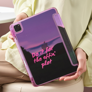10代mini6 紫英文风景iPadpro保护壳ipadair4 带笔槽Y air6 13寸10.5平板壳25版 折防摔亚克力硬壳 air7
