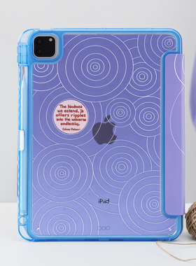 蓝色英文圆圈适用苹果ipad10代保护套平板电脑壳air6/pro带笔槽三折mini7/10代air13寸/4/5/6亚克力带笔槽硬