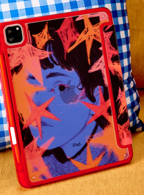 蓝脸女孩适用苹果ipad11平板电脑保护壳套air7/pro带笔槽Y折+三折mini7/10代小众air13寸/4/5/6亚克力女款硬