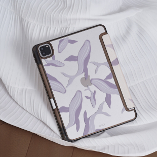 pro带笔槽Y 三折ipad10.9 6亚克力防摔air13寸硬壳 11代air 鲸鱼适用苹果ipadair7保护套平板电脑壳air6