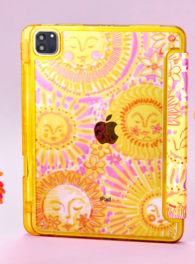 太阳适用苹果ipad11寸平板电脑保护壳套黄色air7/pro带笔槽Y折+三mini7/10代小众air13/4/5/6亚克力硬男女款