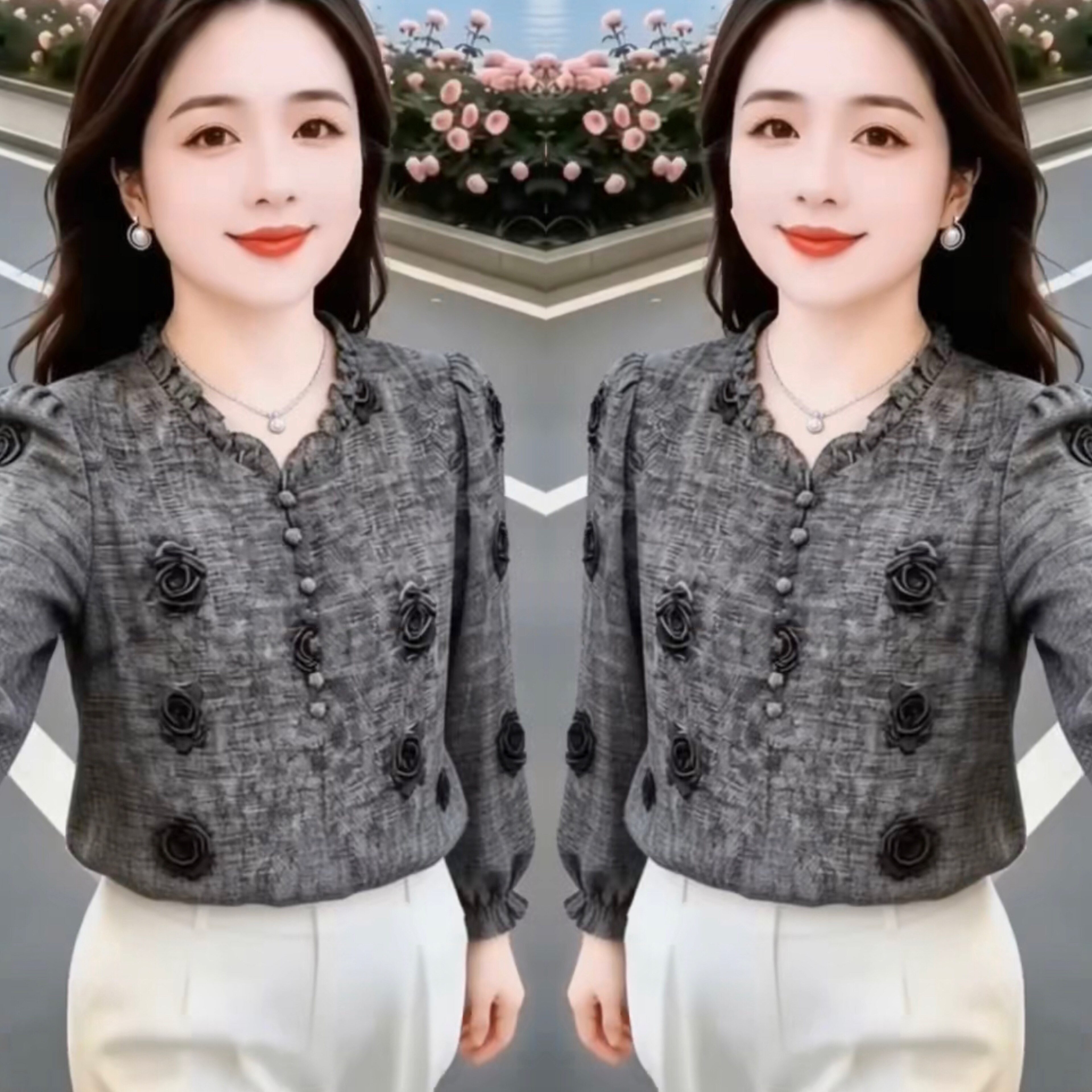秋季新款时尚洋气宽松显瘦上衣女图片