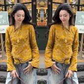 2026早春网红新款 上衣女国风复古重工浮雕花斜襟显瘦短外套 新中式