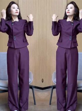 法式职业通勤西服+显瘦阔腿裤