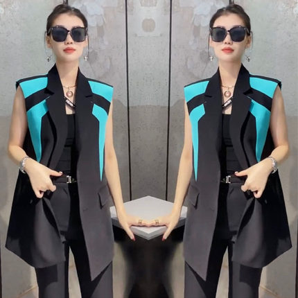 网红爆款时尚西装马甲女2023春季新款欧货洋气名媛风撞色无袖外套
