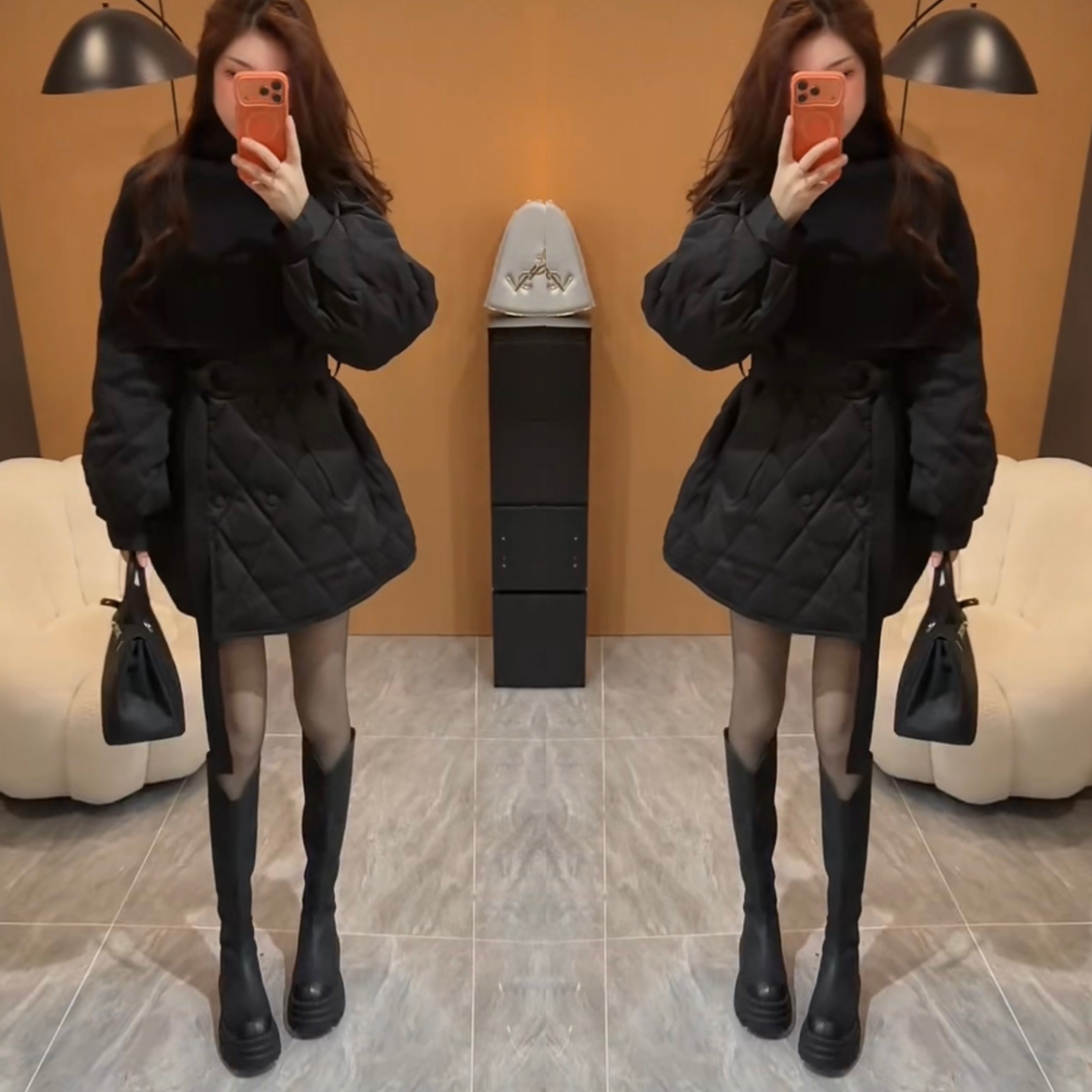 时尚精致洋气收腰披肩棉服外套女