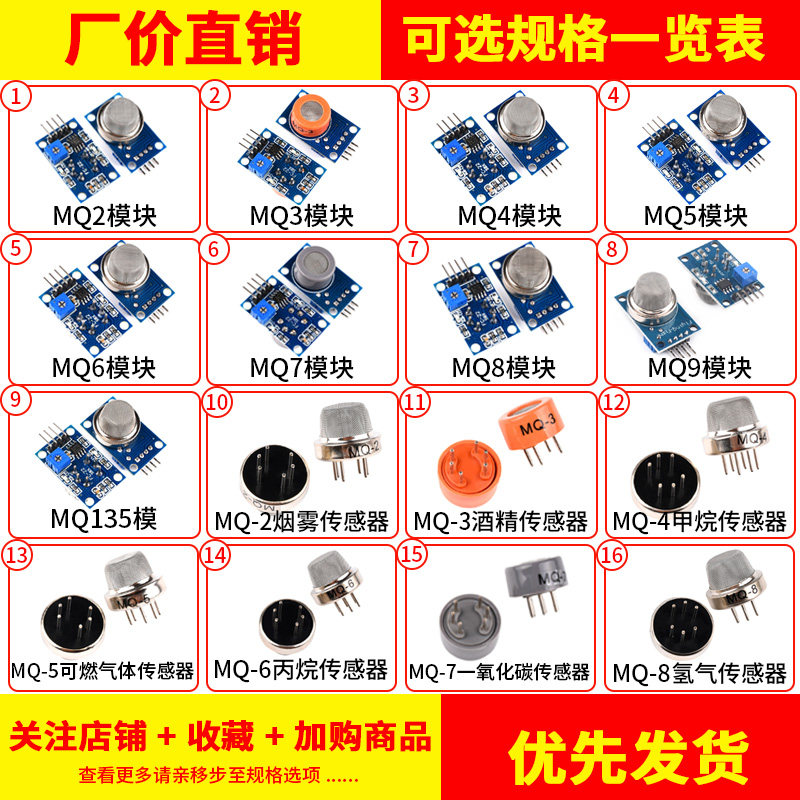MQ2烟雾3酒精4甲烷5煤气8氢气图片