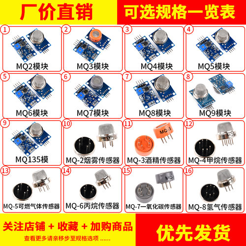 MQ2烟雾3酒精4甲烷5煤气8氢气
