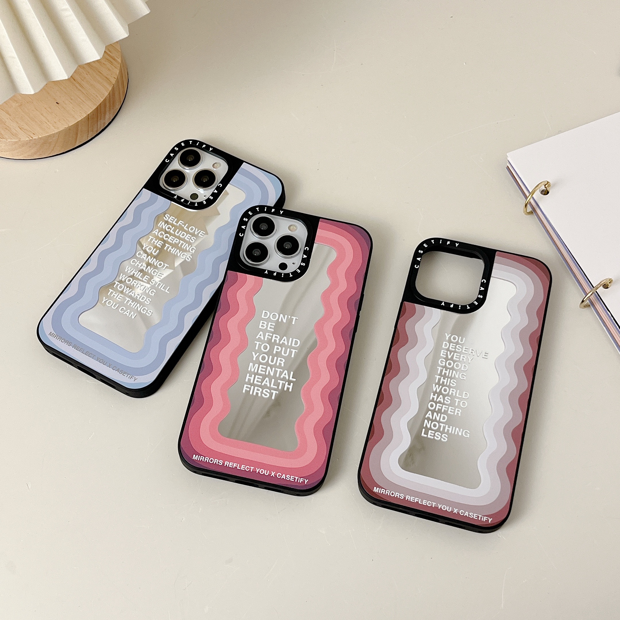 CAS可爱励志波浪纹镜面适用苹果15Pro新款防摔iPhone14Promax手机壳CASE明星同款12promax11/13promax保护套