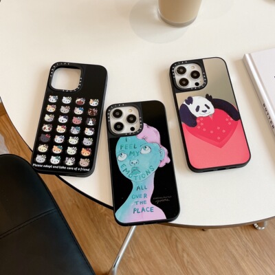 CAS卡通kt猫熊猫猫镜面适用苹果15Pro新款防摔iPhone14Promax手机壳CASE明星同款12promax潮11/13promax保护